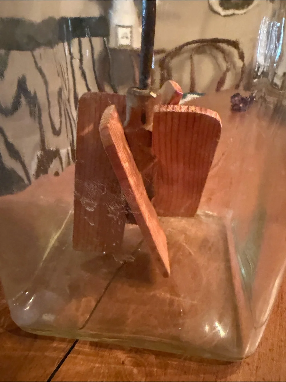 Antique Hand Crank Butter Churn Jar - Glass with Metal Lid